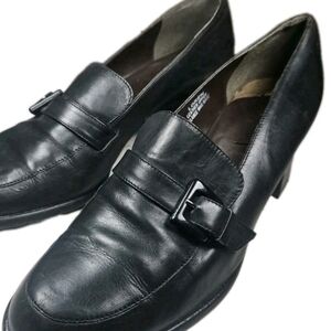 Loren Blk Leather Sz 6.5M Chunky Block Heel Women Loafer Y2K Work Indie Goth[6B